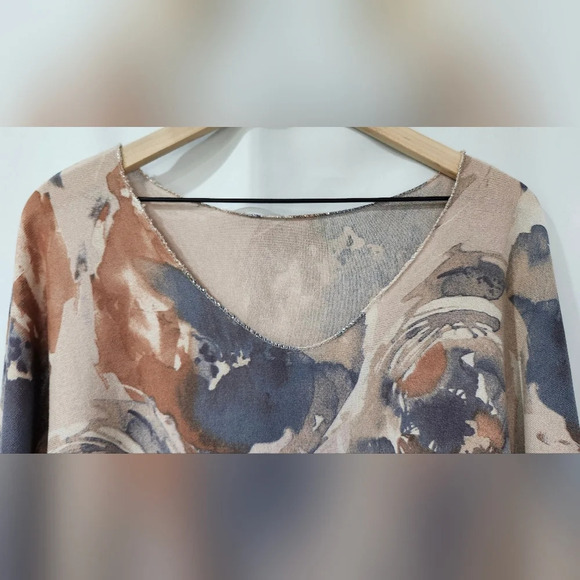 Blue Brown Womens Artsy Top XL/XXL Dolman Sleeve Made In Italy Bohemian Eclectic - Picture 2 of 7